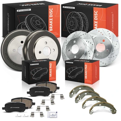 12 Pcs Front & Rear Drilled Brake Rotors & Ceramic Brake Pads