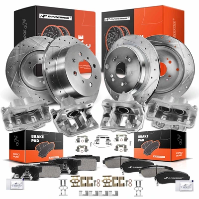 16 Pcs Front & Rear Drilled Brake Rotors & Pads + Brake Calipers