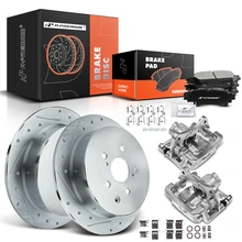 8 Pcs Rear Drilled Brake Rotors & Pads + Brake Calipers for 2010-2012 Lexus RX350