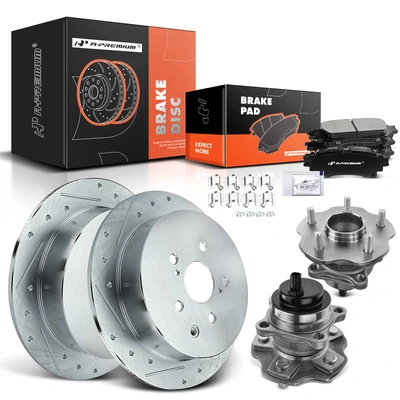 8 Pcs Rear Drilled Brake Rotor & Pads + Wheel Hub Bearing