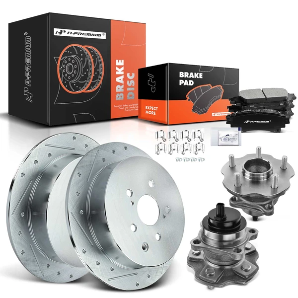 8 Pcs Rear Drilled Brake Rotor & Pads + Wheel Hub Bearing for Lexus RX350 Toyota Highlander FWD