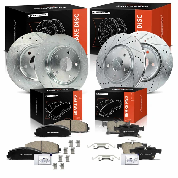 2017-2020 Chrysler Pacifica Drilled & Slotted Disc Brake Rotors and Ceramic Pads Kit, 12 Pcs, Front & Rear, A-Premium, APBRPS1551