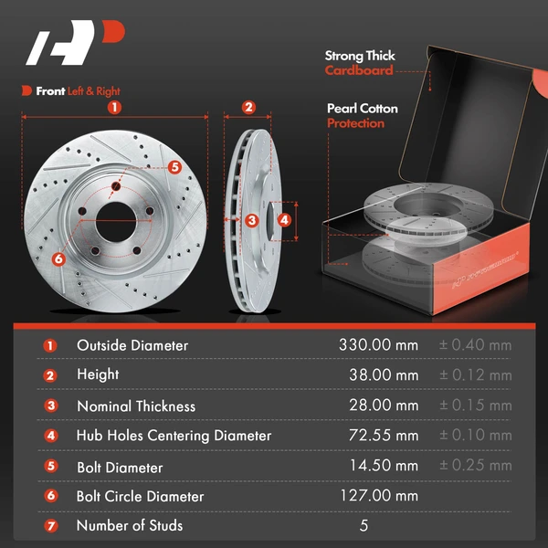 Drilled & Slotted Disc Brake Rotors and Ceramic Pads Kit, 12 Pcs, Front & Rear, A-Premium, APBRPS1551