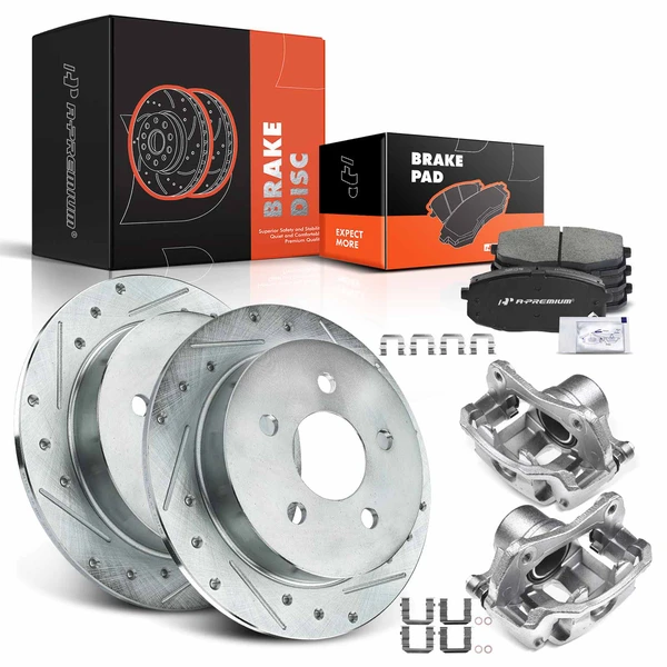 8 Pcs Front Drilled Brake Rotors & Pads + Brake Calipers for Kia Forte Koup 10-13 Forte5