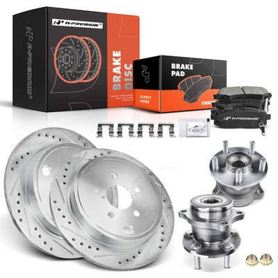 8 Pcs Rear Drilled Brake Rotor & Pads + Wheel Hub Bearing