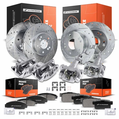 16 Pcs Front & Rear Drilled Brake Rotors & Pads + Brake Calipers