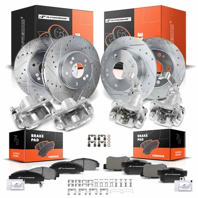 16 Pcs Front & Rear Drilled Brake Rotors & Pads + Brake Calipers