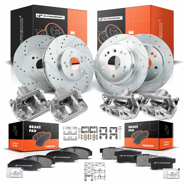 16 Pcs Front & Rear Drilled Brake Rotors & Pads + Brake Calipers for Acura TL 2004-2008