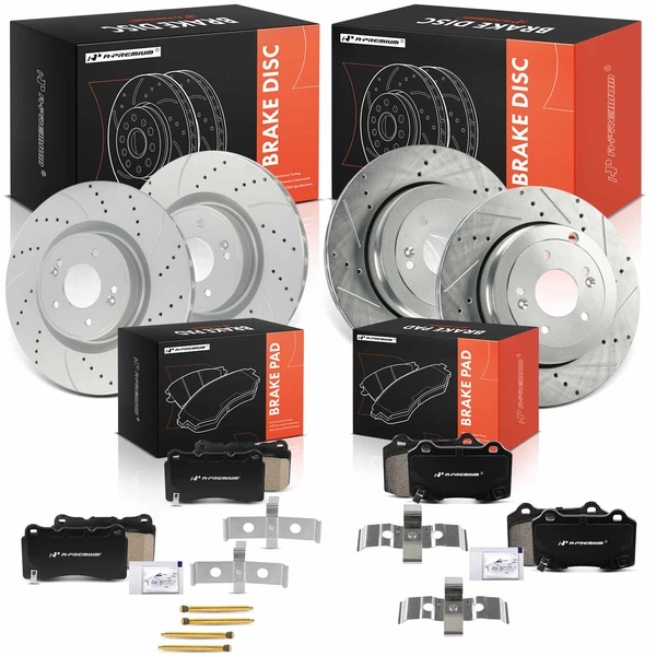 Drilled & Slotted Disc Brake Rotors and Ceramic Pads Kit, 12 Pcs, Front & Rear, A-Premium, APBRPS1552
