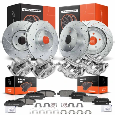 16 Pcs Front & Rear Drilled Brake Rotors & Pads + Brake Calipers for Nissan Maxima 09-14 16-17