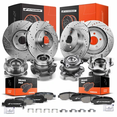 16 Pcs Front & Rear Drilled Brake Rotor & Pads + Wheel Hub Bearing