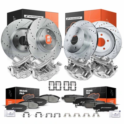 16 Pcs Front & Rear Drilled Brake Rotors & Pads + Brake Calipers