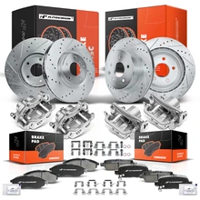 16 Pcs Front & Rear Drilled Brake Rotors & Pads + Brake Calipers for 2005-2007 INFINITI G35