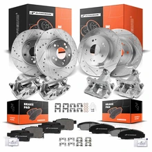 16 Pcs Front & Rear Drilled Brake Rotors & Pads + Brake Calipers