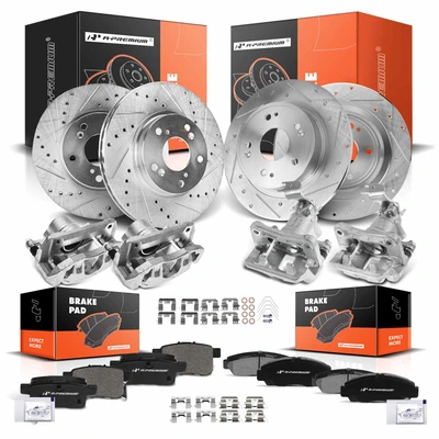 16 Pcs Front & Rear Drilled Brake Rotors & Pads + Brake Calipers