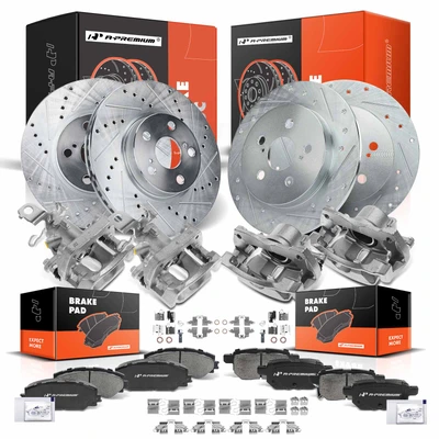 16 Pcs Front & Rear Drilled Brake Rotors & Pads + Brake Calipers