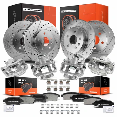 16 Pcs Front & Rear Drilled Brake Rotors & Pads + Brake Calipers