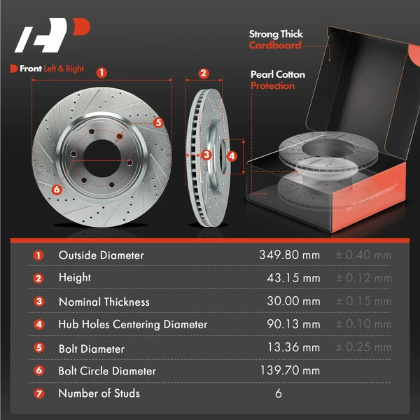 Drilled & Slotted Disc Brake Rotors and Ceramic Pads Kit, 12 Pcs, Front & Rear, A-Premium, APBRPS1554