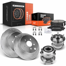 8 Pcs Rear Drilled Brake Rotor & Pads + Wheel Hub Bearing