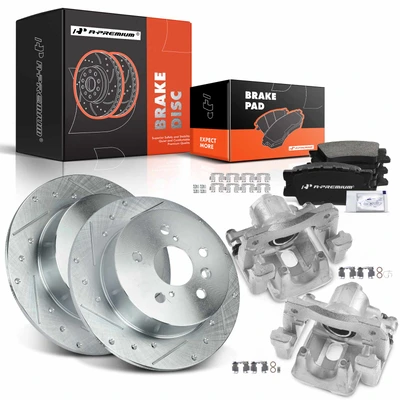 8 Pcs Rear Drilled Brake Rotors & Pads + Brake Calipers