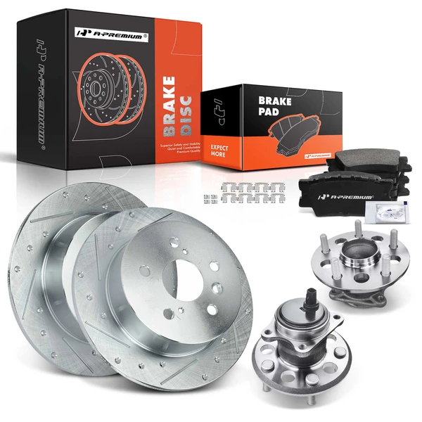 8 Pcs Rear Drilled Brake Rotor & Pads + Wheel Hub Bearing for Toyota Camry 12-17 Avalon