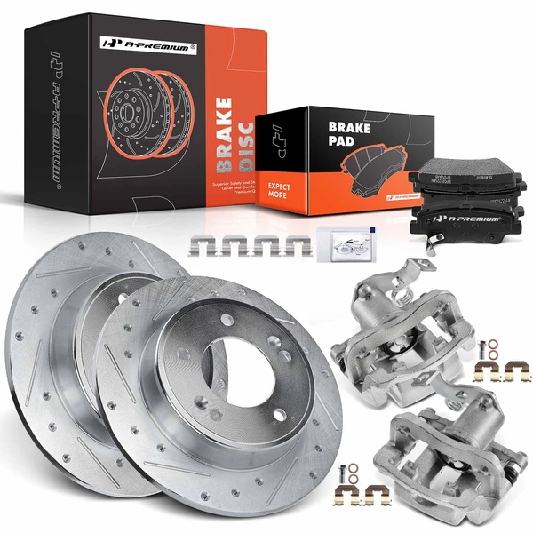 8 Pcs Rear Drilled Brake Rotors & Pads + Brake Calipers for Hyundai Elantra Elantra Coupe