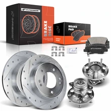 8 Pcs Rear Drilled Brake Rotor & Pads + Wheel Hub Bearing