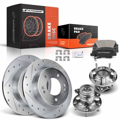 8 Pcs Rear Drilled Brake Rotor & Pads + Wheel Hub Bearing