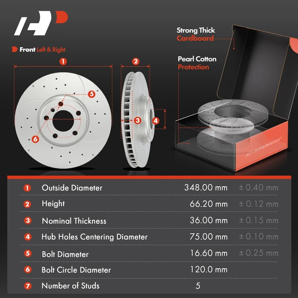 Drilled & Slotted Disc Brake Rotors and Ceramic Pads Kit, 6 Pcs, Front Driver & Passenger, A-Premium, APBRPS1574