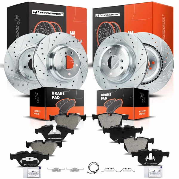 2007-2013 BMW 335i Brake Pad and Rotor Kit, 12 Pcs, Front & Rear, A-Premium, APBRPS190