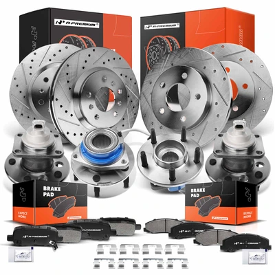 16 Pcs Front & Rear Drilled Brake Rotor & Pads + Wheel Hub Bearing