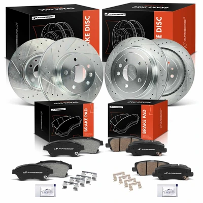 12 Pcs Front & Rear Drilled Brake Rotors & Ceramic Brake Pads