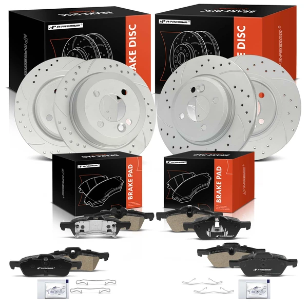 Drilled & Slotted Disc Brake Rotors and Ceramic Pads Kit, 12 Pcs, Front & Rear, A-Premium, APBRPS1556