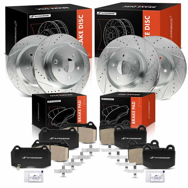 Drilled & Slotted Disc Brake Rotors and Ceramic Pads Kit, 12 Pcs, Front & Rear, A-Premium, APBRPS1359
