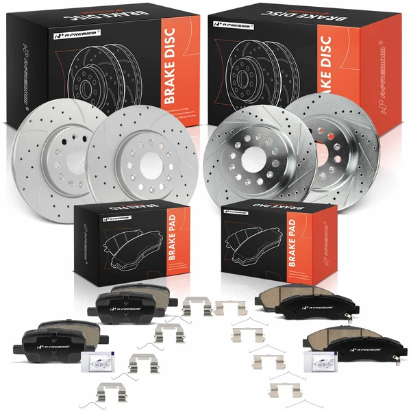 Drilled & Slotted Disc Brake Rotors and Ceramic Pads Kit, 12 Pcs, Front & Rear, A-Premium, APBRPS1559