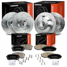 2015-2019 Kia Sedona Drilled & Slotted Disc Brake Rotors and Ceramic Pads Kit, 12 Pcs, Front & Rear, A-Premium, APBRPS1358