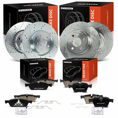 12 Pcs Front & Rear Drilled Brake Rotors & Ceramic Brake Pads