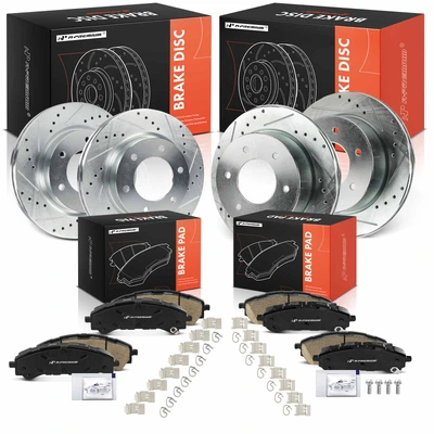 12 Pcs Front & Rear Drilled Brake Rotors & Ceramic Brake Pads