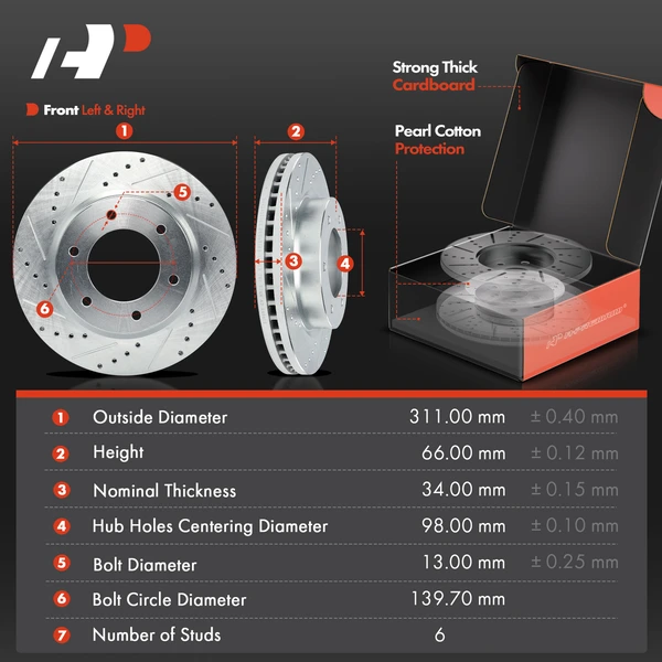 Drilled & Slotted Disc Brake Rotors and Ceramic Pads Kit, 12 Pcs, Front & Rear, A-Premium, APBRPS1580