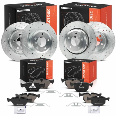 12 Pcs Front & Rear Drilled Brake Rotors & Ceramic Brake Pads