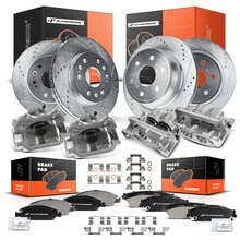 16 Pcs Front & Rear Drilled Brake Rotors & Pads + Brake Calipers for 2008-2013 GMC Sierra 1500