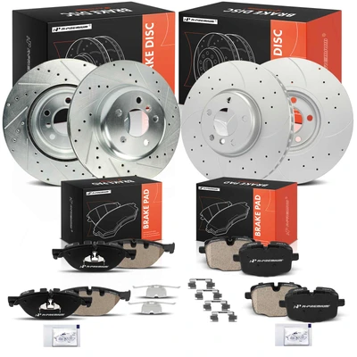 12 Pcs Front & Rear Drilled Brake Rotors & Ceramic Brake Pads