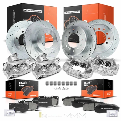 16 Pcs Front & Rear Drilled Brake Rotors & Ceramic Brake Pads & Brake Calipers