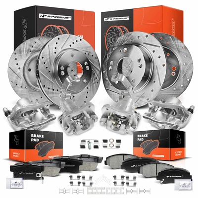 16 Pcs Front & Rear Drilled Brake Rotors & Pads + Brake Calipers