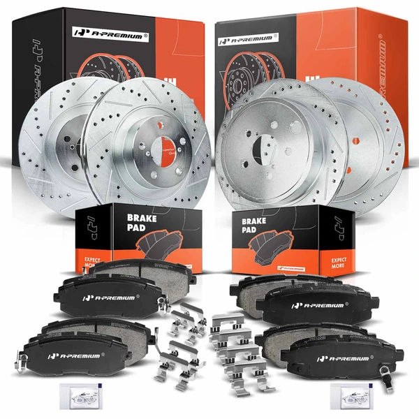 2013-2016 Subaru BRZ Drilled & Slotted Disc Brake Rotors and Ceramic Pads Kit, 12 Pcs, Front & Rear, A-Premium, APBRPS203