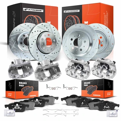 16 Pcs Front & Rear Drilled Brake Rotors & Pads + Brake Calipers