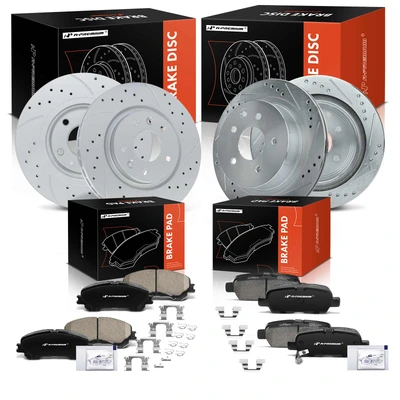 12 Pcs Front & Rear Drilled Brake Rotors & Ceramic Brake Pads