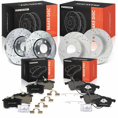 12 Pcs Front & Rear Drilled Brake Rotors & Ceramic Brake Pads