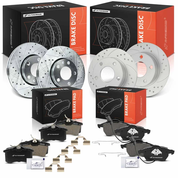 Drilled & Slotted Disc Brake Rotors and Ceramic Pads Kit, 12 Pcs, Front & Rear, A-Premium, APBRPS1563