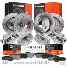 16 Pcs Front & Rear Drilled Brake Rotors & Pads + Brake Calipers